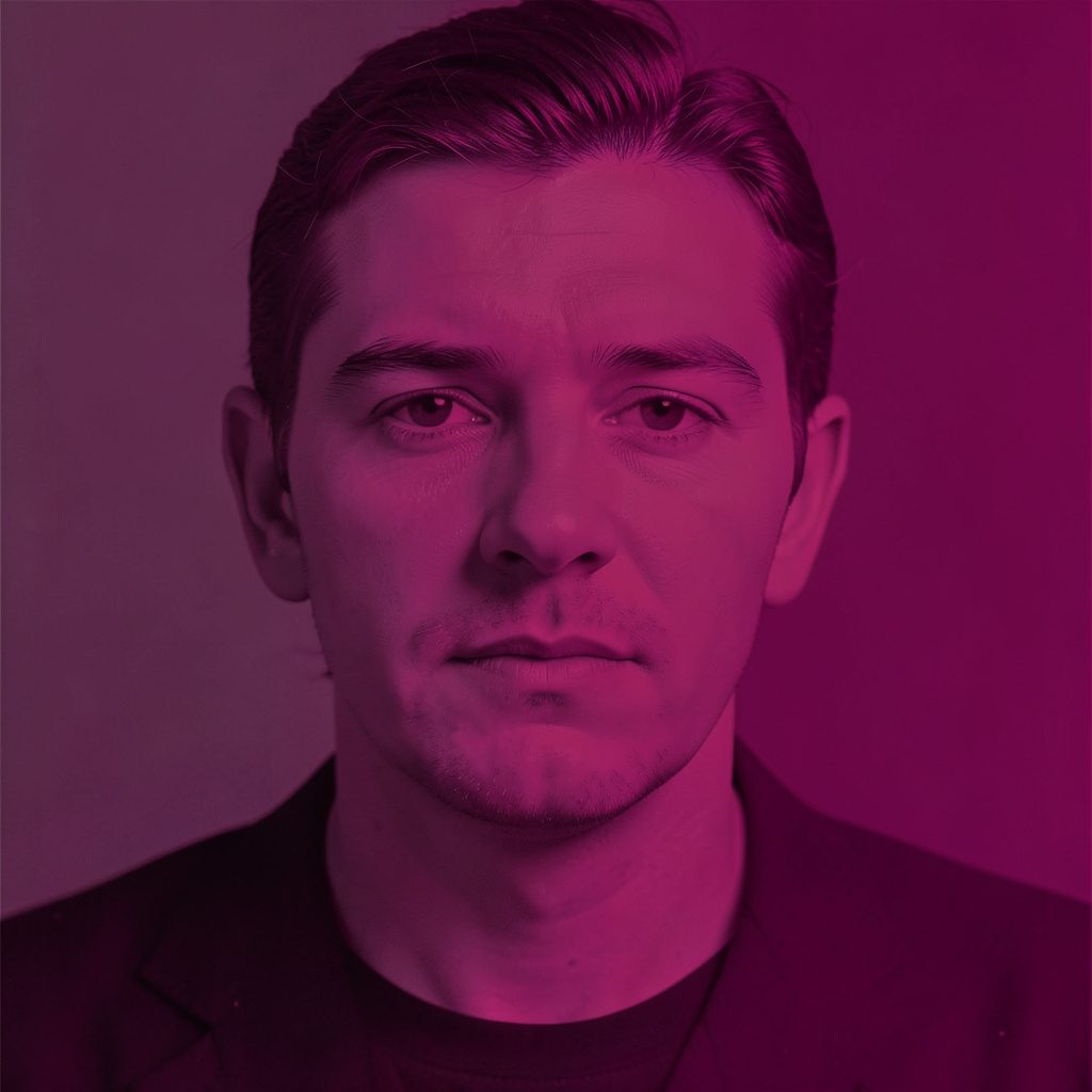 A dark two-tone image in black and pink showing a stylized ranking or analytics chart icon against a moody background